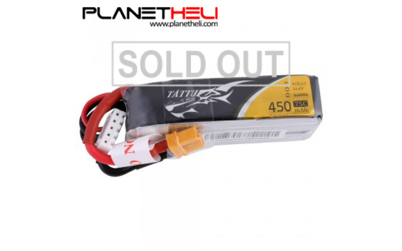 Tattu 450mAh 14.8V 75C 4S1P Lipo Battery Pack with XT30 plug - Long Size